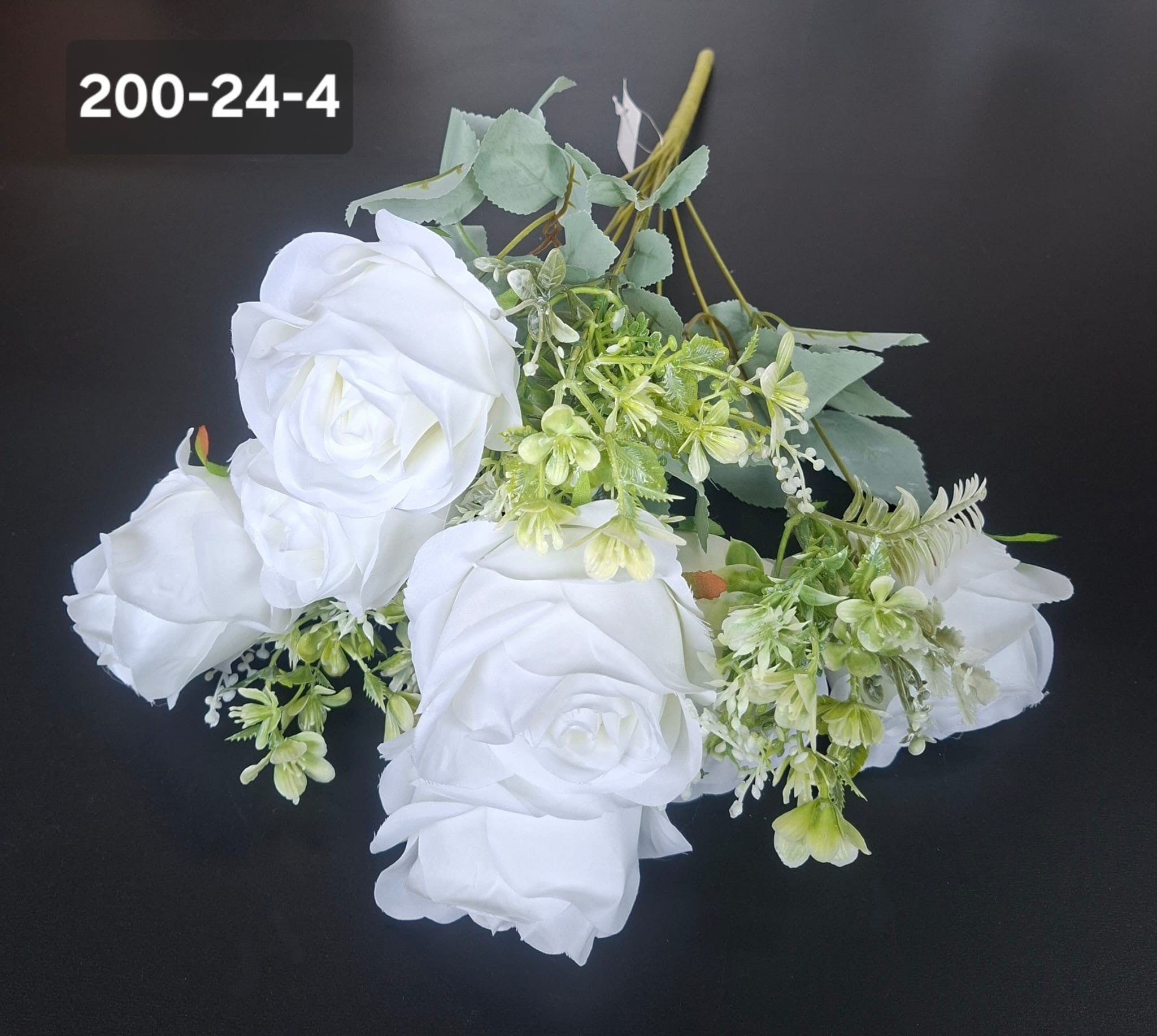 Buchet artificial 7 trandafiri albi, flori mari, decor elegant - 49cm